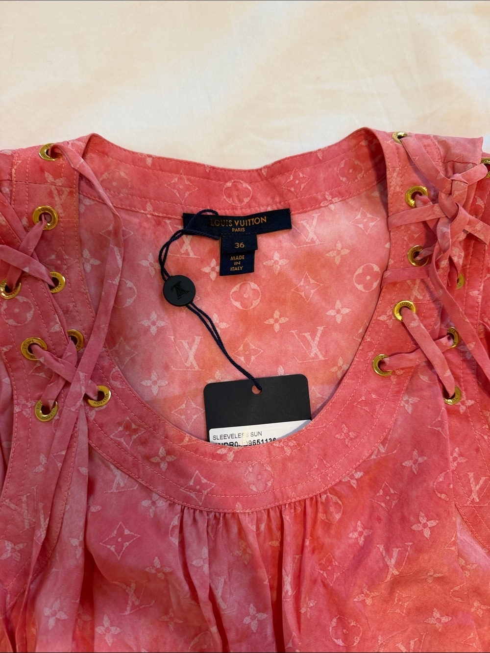 Louis Vuitton Coral Pink Monogram Lace-Up Kids Dress